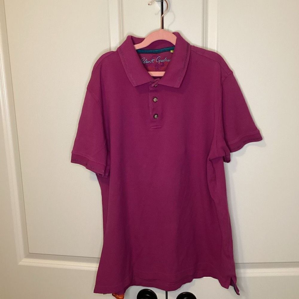Mens Robert Graham short sleeved cotton polo shirt raspberry‎ Large